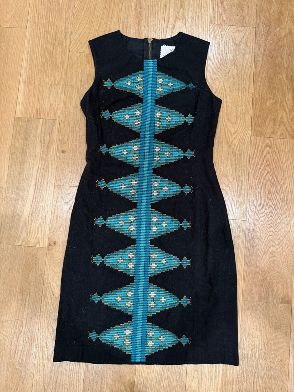 Anthropologie Black Mini Dress with Turquoise Beadwork